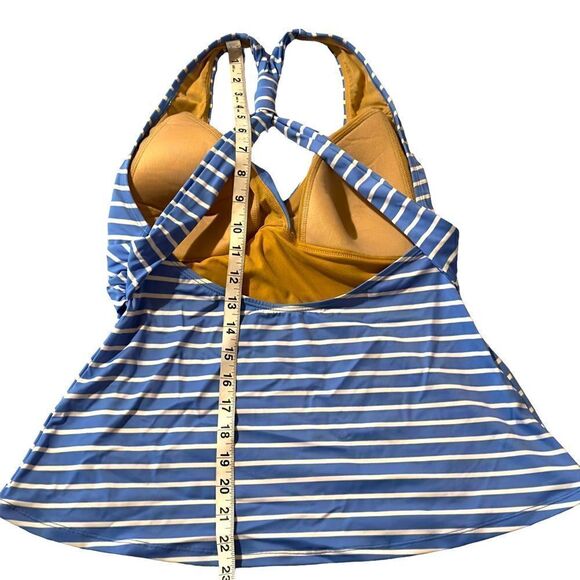 L.L. Bean Blue White Striped Twisted Front Crossed Back Tankini Top MEDIUM - Picture 5 of 16